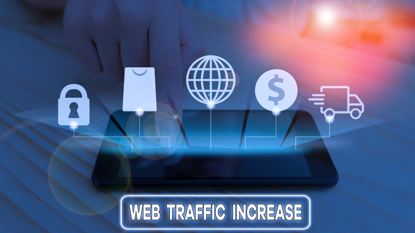 A smartphone with icons representing security, sales, profit, and services, symbolizing how a website turns traffic into customers.